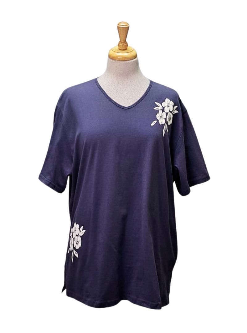 Bpc Collection Ladies Flower Printed Detail T-shirt - Navy