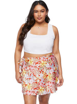 Forever 21 Ladies Floral Wrap Short - Red/White/Yellow