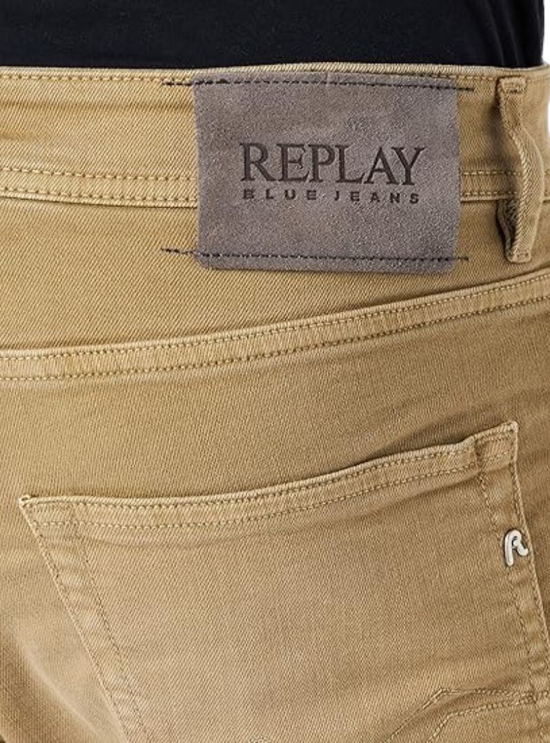 Replay Mens Groover Straight Fit Jeans - Beige