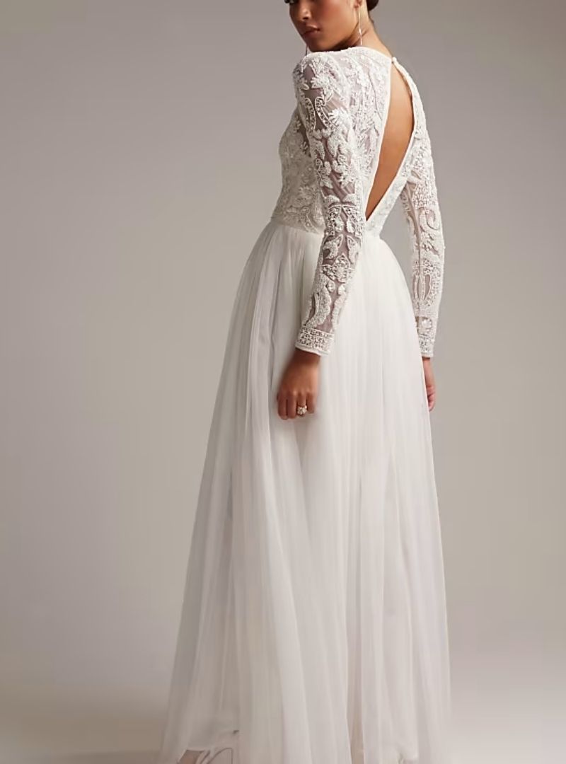 ELIZABETH LONG SLEEVE WEDDING DRESS WITH BEADED BODICE