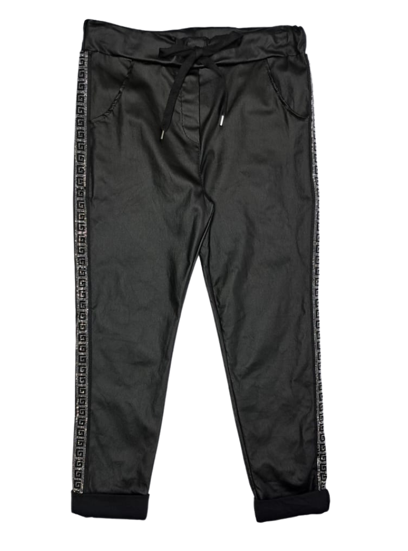 Made In Italy Ladies Isla Pants - Black with Rhinestones