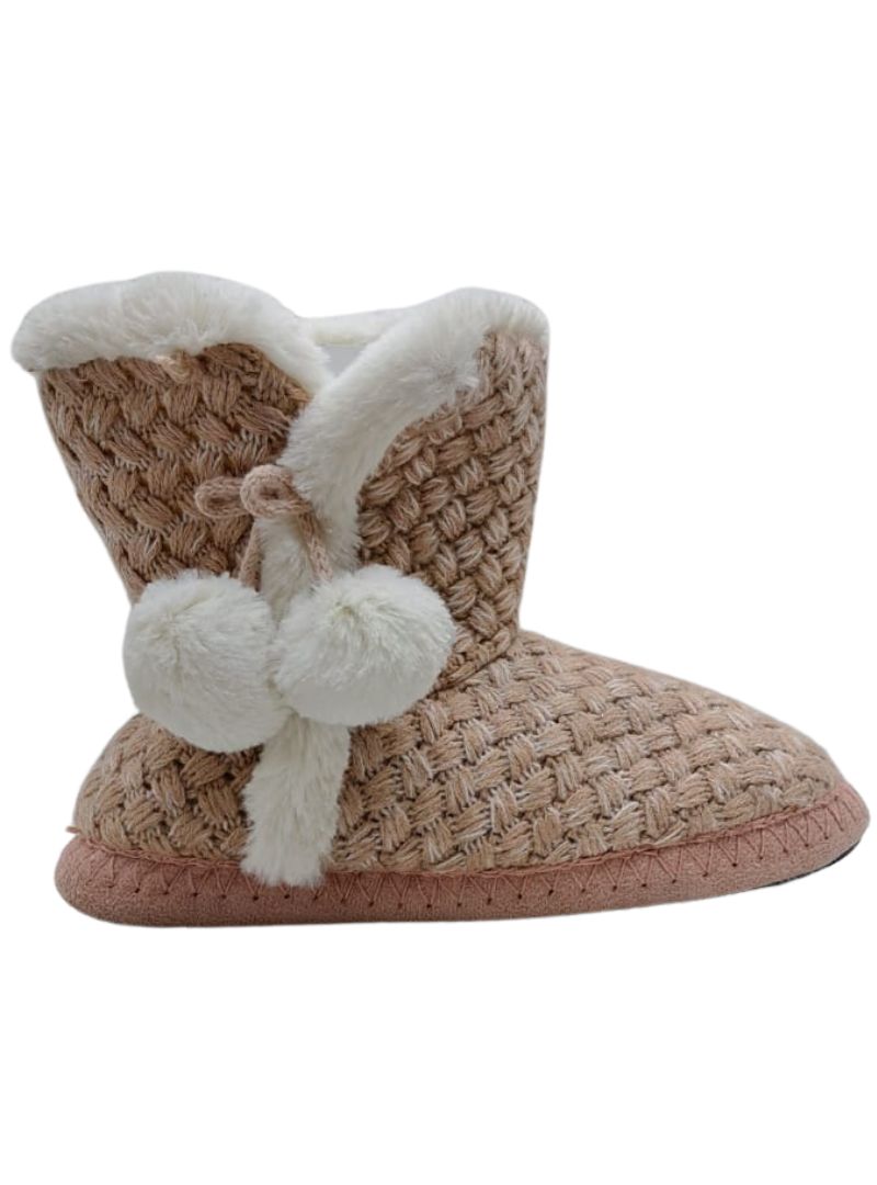 DETAILED KNIT POM POM SLIPPER BOOTS