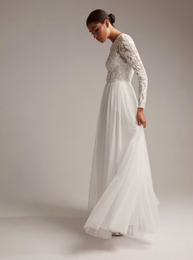 ELIZABETH LONG SLEEVE WEDDING DRESS WITH BEADED BODICE