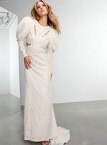 LORI EYELASH LACE PUFF SLEEVE WEDDING DRESS IVORY