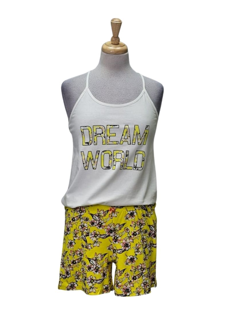 Bpc Collection Ladies Two Piece Pajama Set - White/Yellow