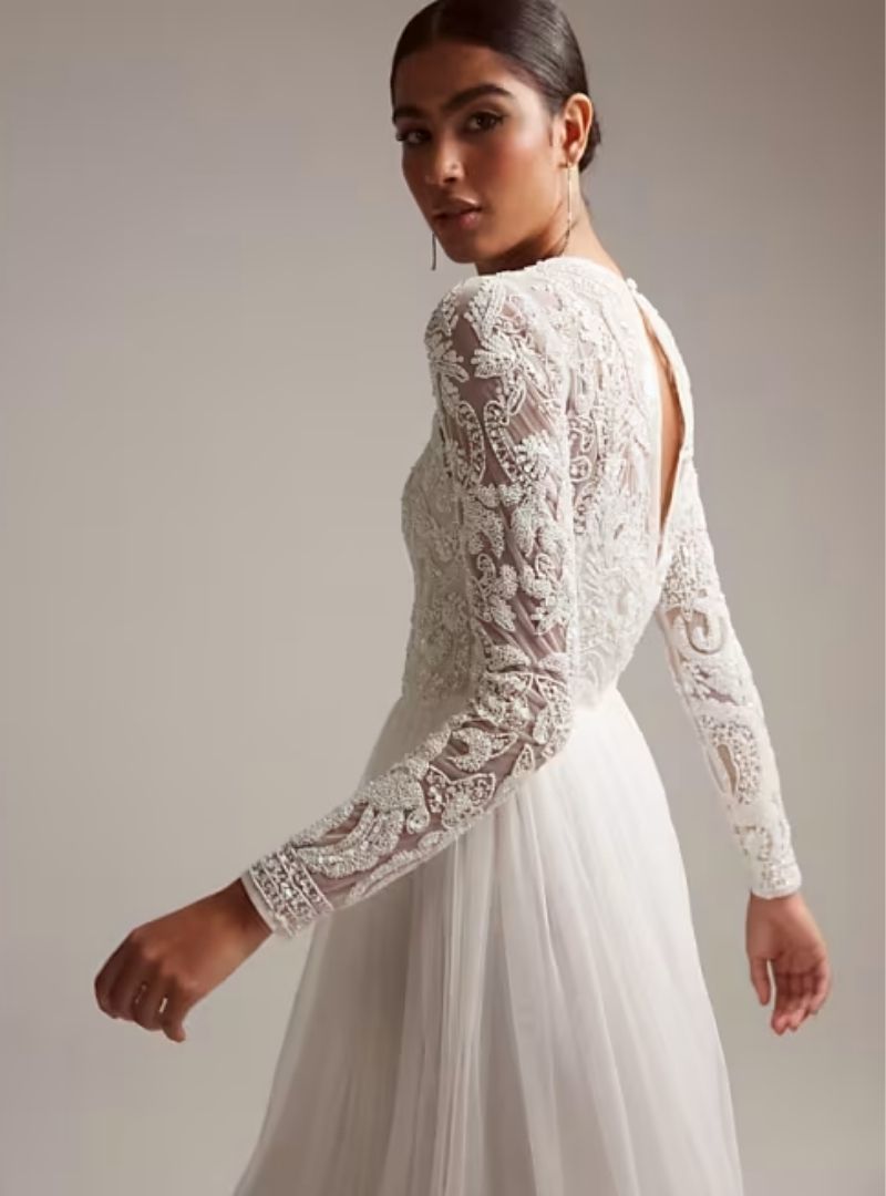 ELIZABETH LONG SLEEVE WEDDING DRESS WITH BEADED BODICE