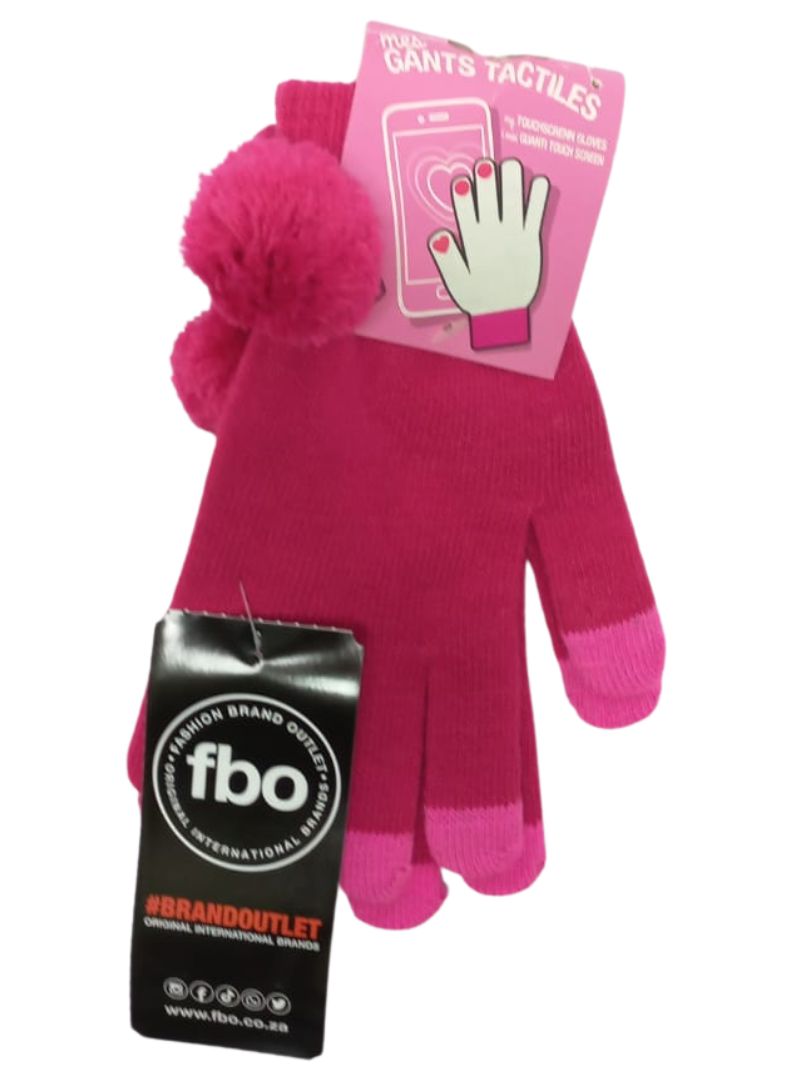 TU-TU Kids Detail Pom Pom Knitted Gloves - Pink