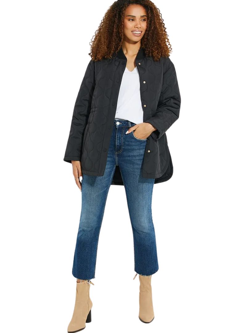 PATTERNED ROUND NECK LONG LENGTH JACKET