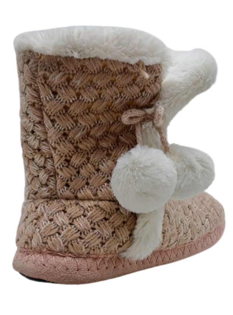 DETAILED KNIT POM POM SLIPPER BOOTS