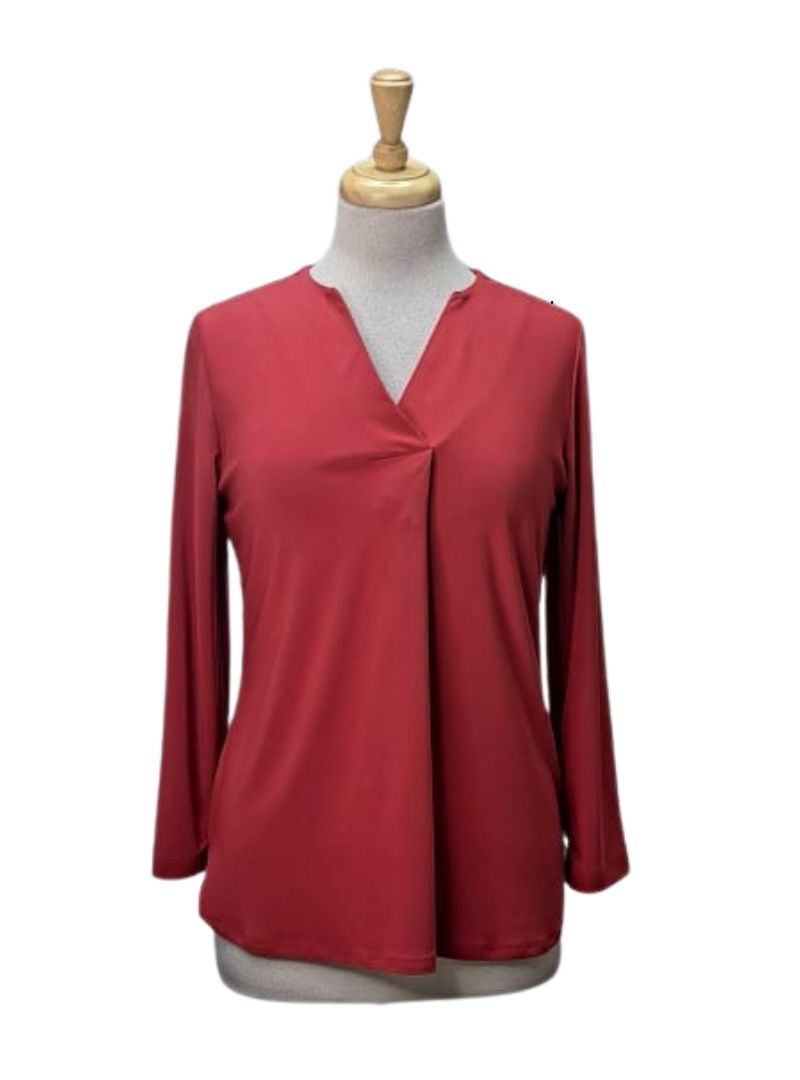 Solene Ladies V Neck Long Sleeve Blouse - Red