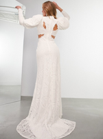 LORI EYELASH LACE PUFF SLEEVE WEDDING DRESS IVORY