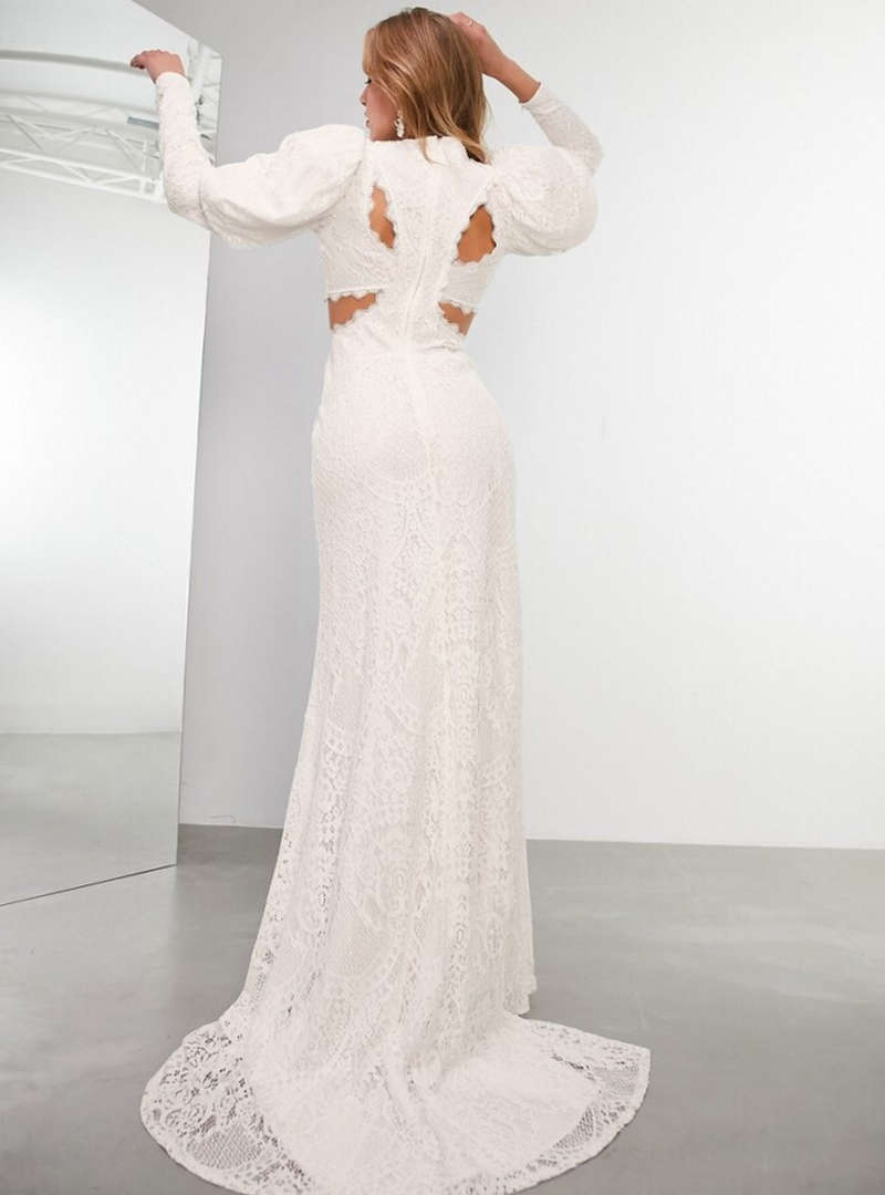 LORI EYELASH LACE PUFF SLEEVE WEDDING DRESS IVORY