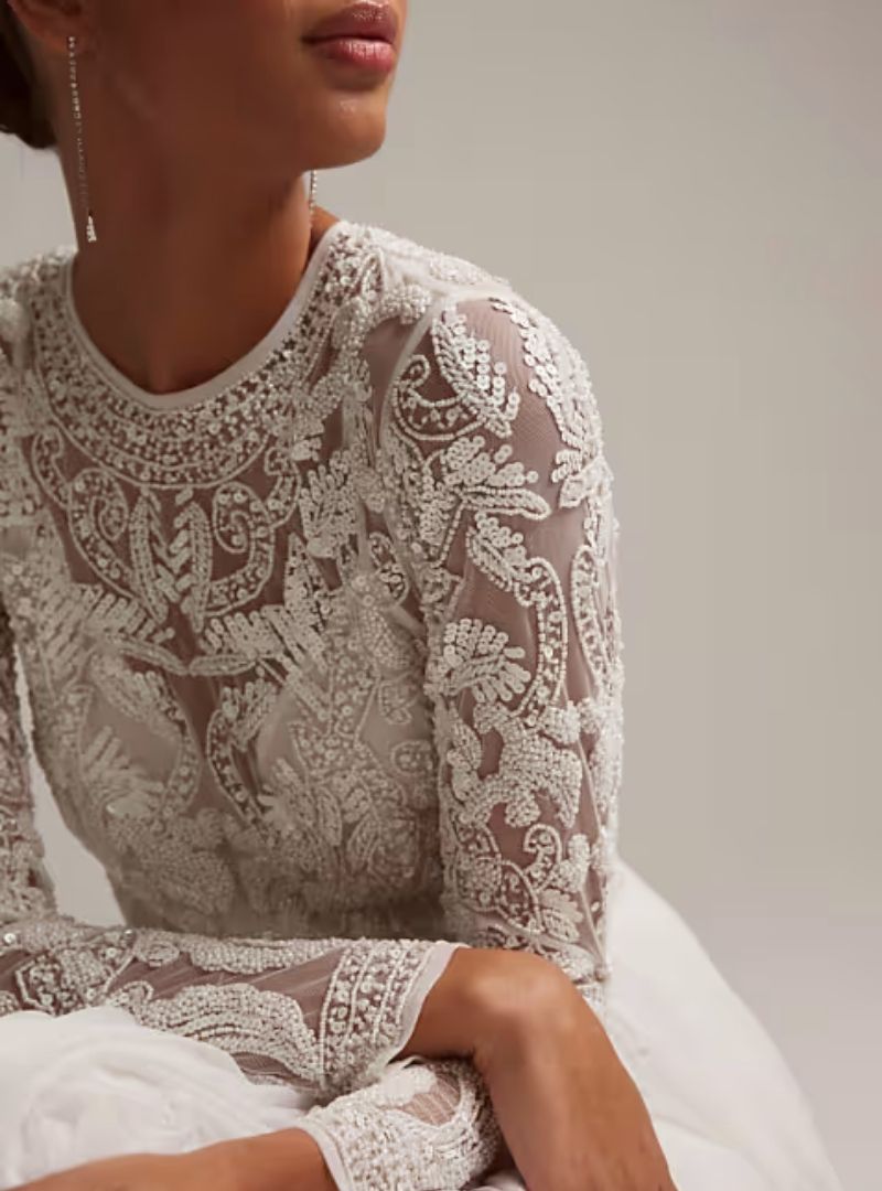 ELIZABETH LONG SLEEVE WEDDING DRESS WITH BEADED BODICE