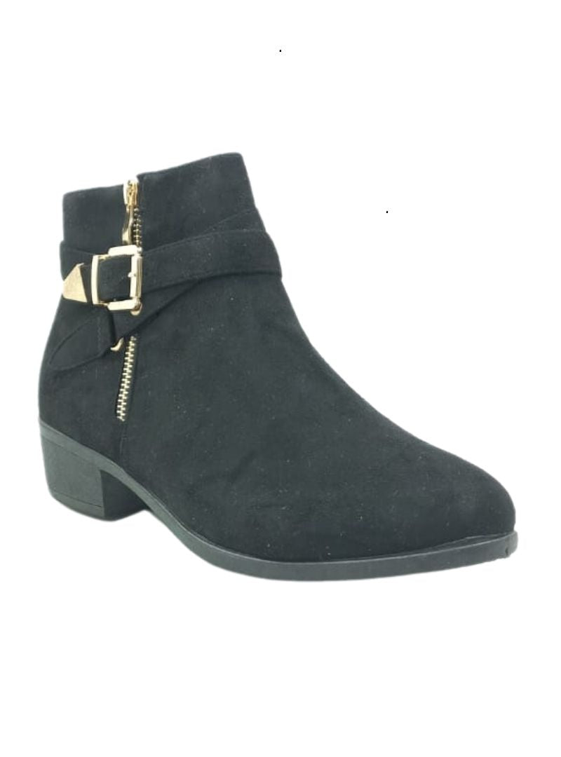 DETAILED BUCKLE SUEDE ZIP UP ANKLE BOOT