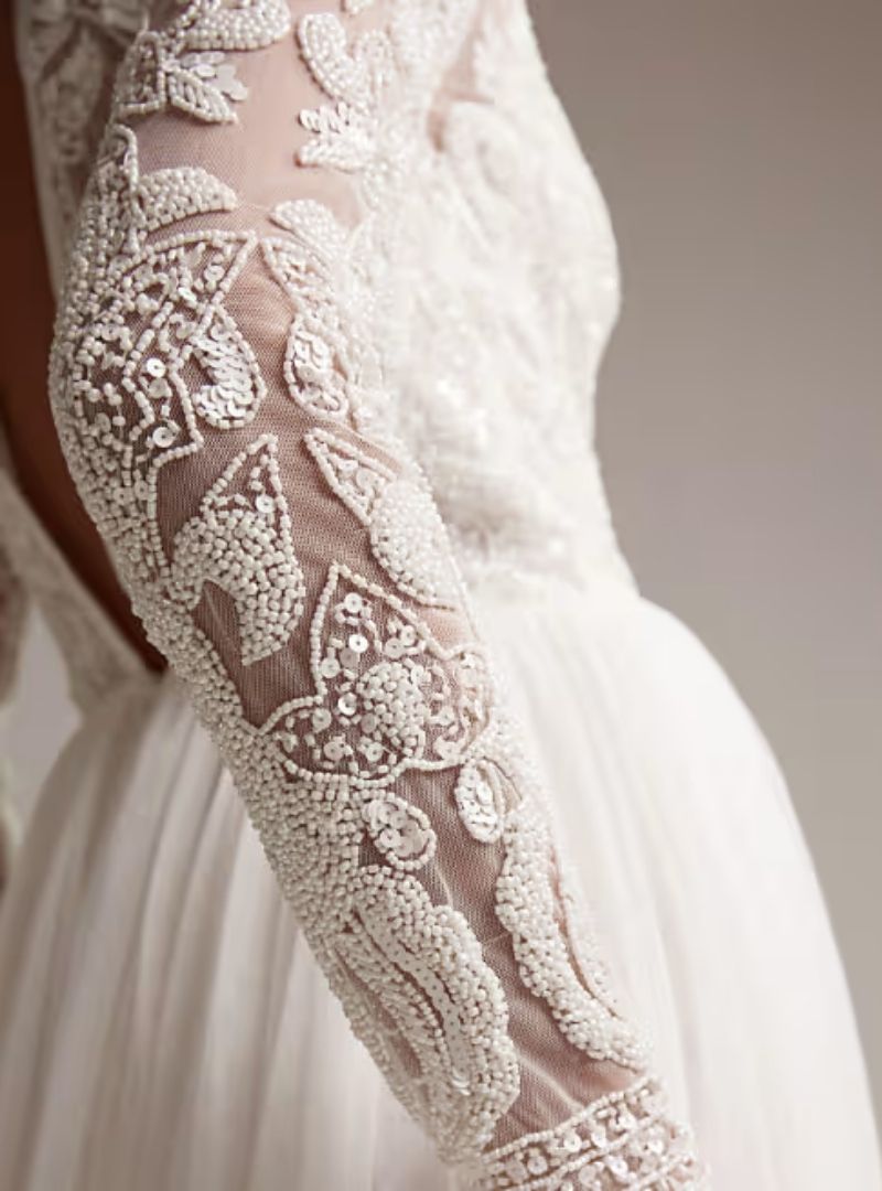 ELIZABETH LONG SLEEVE WEDDING DRESS WITH BEADED BODICE