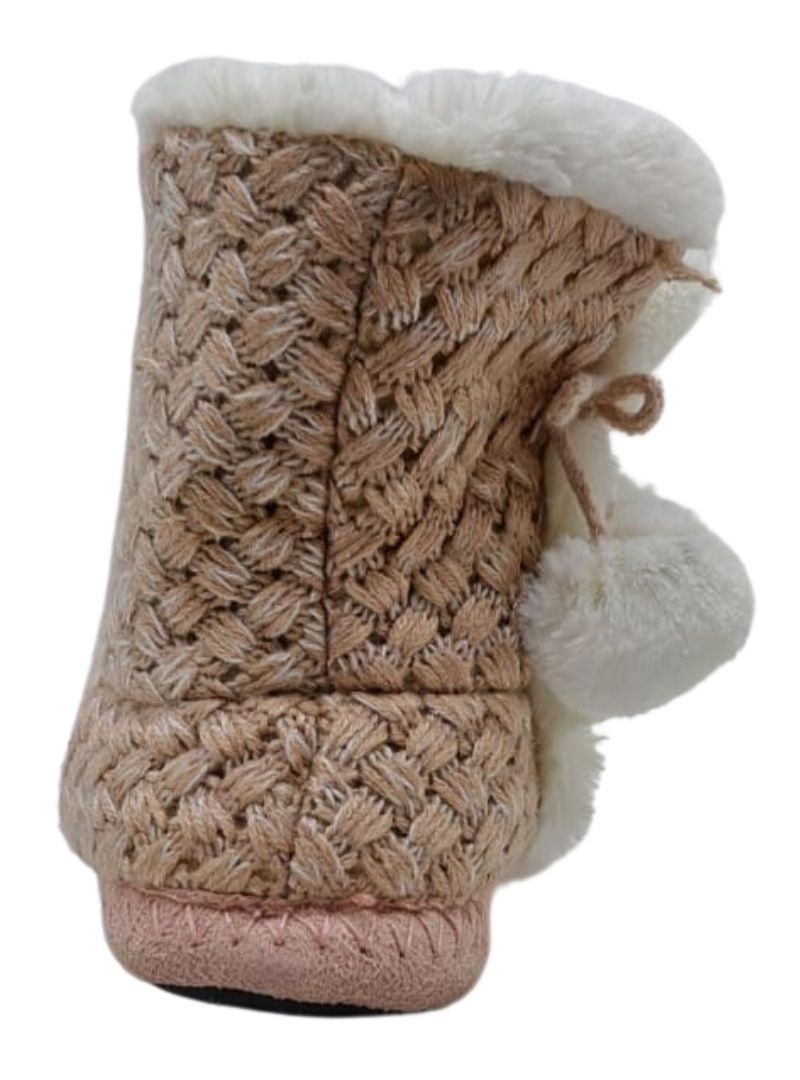 DETAILED KNIT POM POM SLIPPER BOOTS