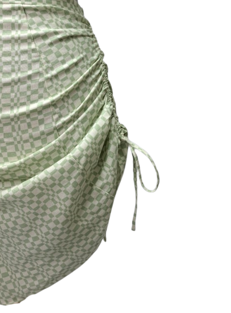 Leger Ladies Check Linen Skirt - Mint Green