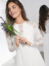 SLEEVE LACE BODICE MAXI WEDDING DRESS PLEATED SKIRT IVORY