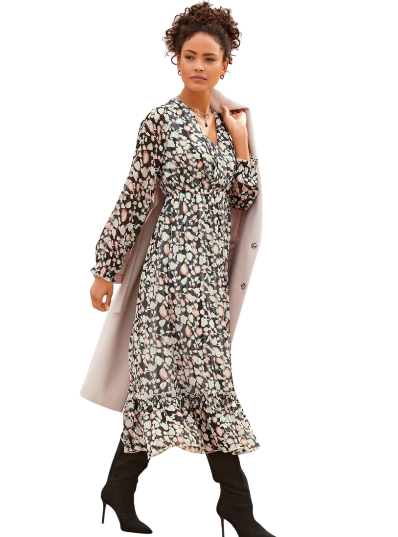 Lascana Ladies Printed Chiffon Dress - Black/Cream