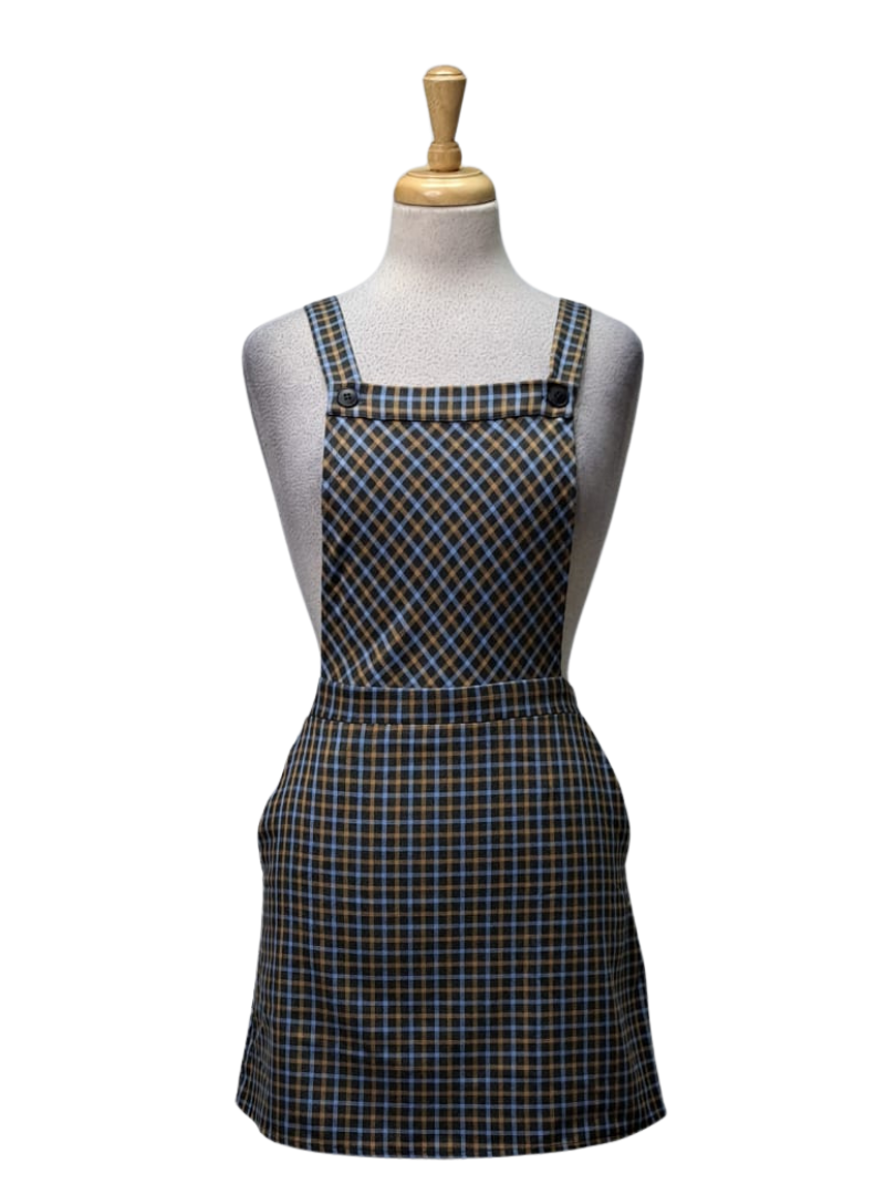 Inside Ladies Dungaree Dress - Check Blue/Brown