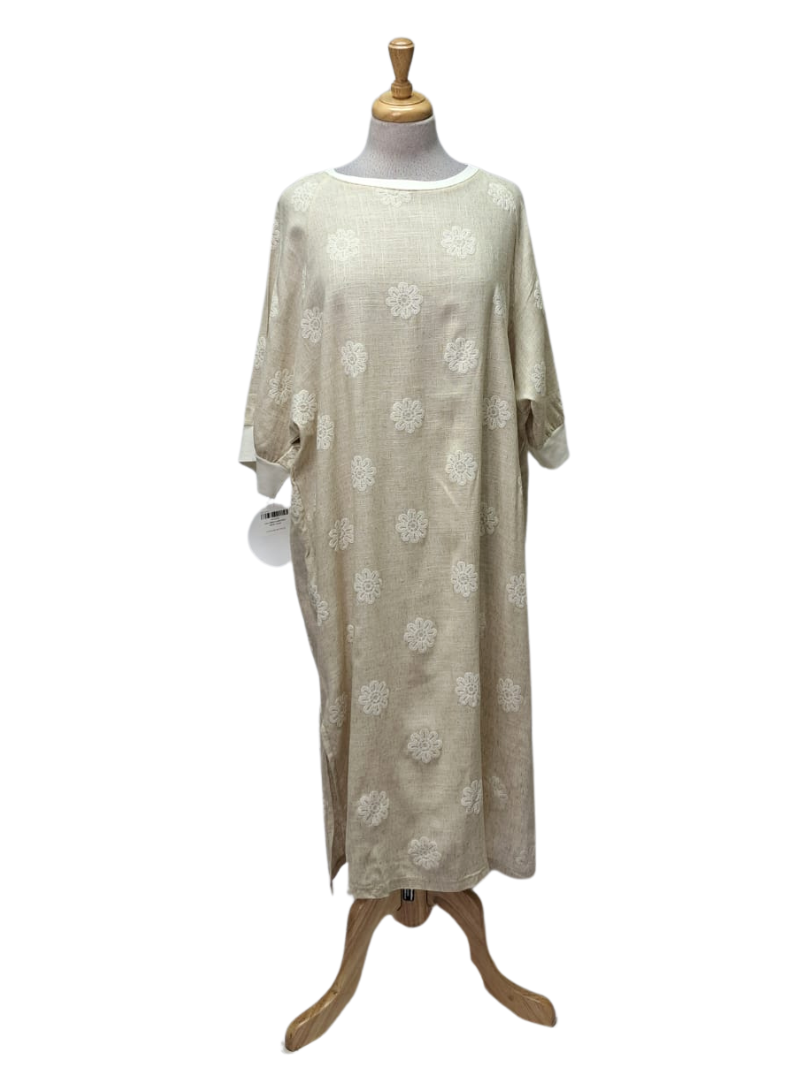 Made In Italy Ladies Leila Linen Dress - Beige