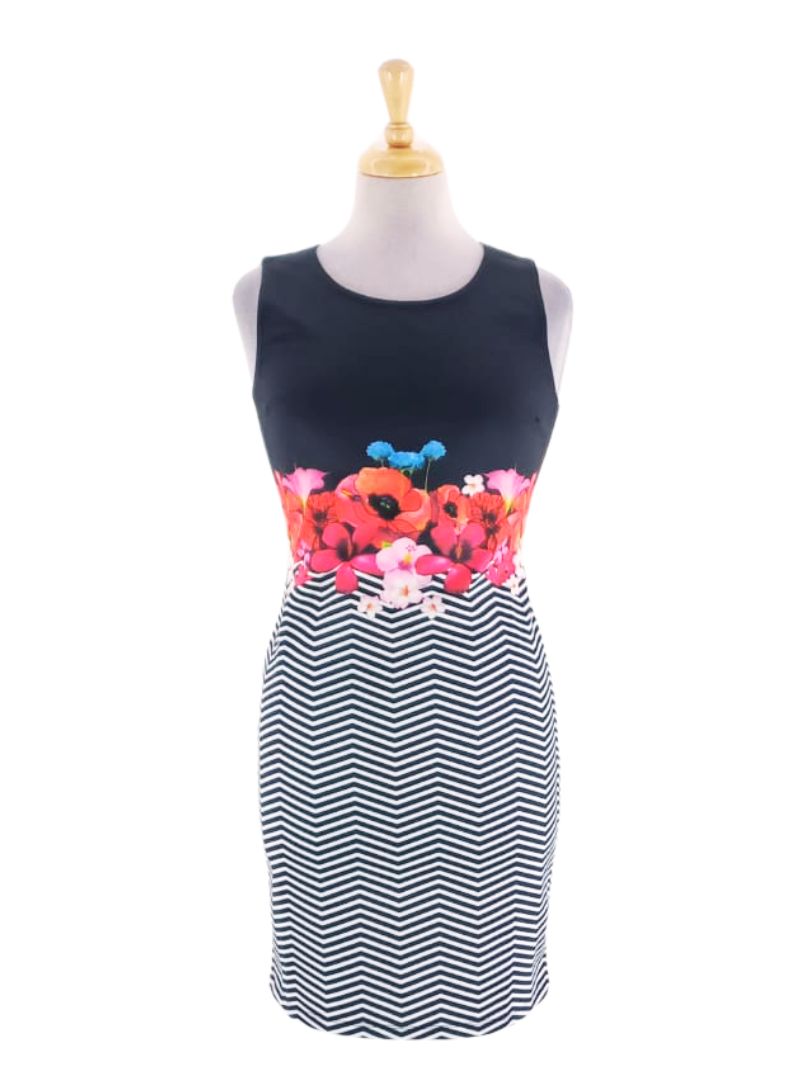 FLORAL STRIPED BODYCON DRESS