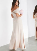 SATIN BARDOT DRAPE WRAP MAXI DRESS