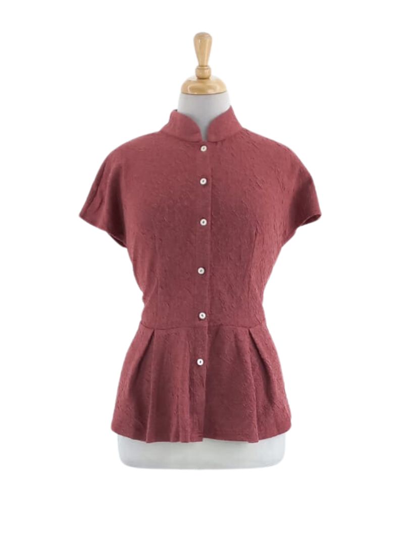 TEXTURED BUTTON PEPLUM TOP