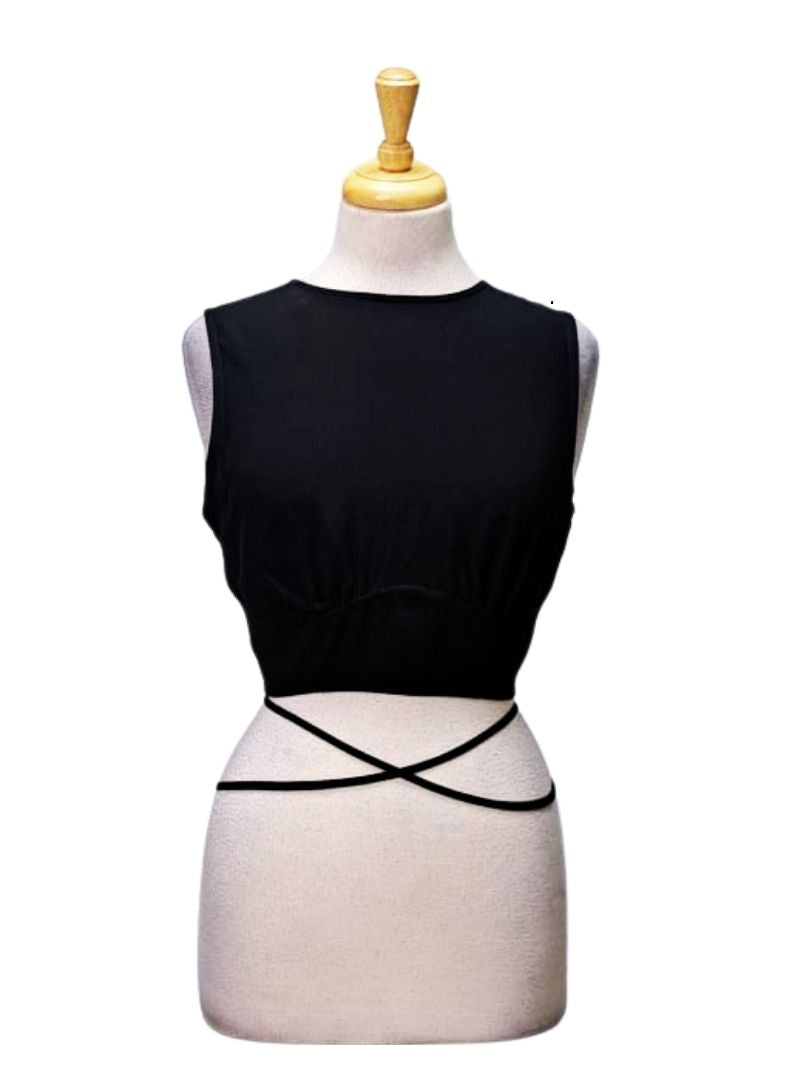 Leger Ladies Open Back Cropped Top - Black