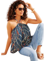 Lascana Ladies Printed Detail Blouse - Navy/Red/Gold