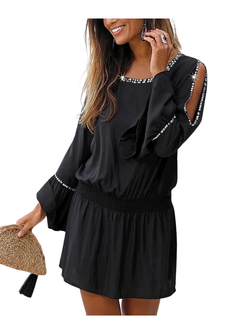 FLARE SLEEVE DAZZLED DRESS