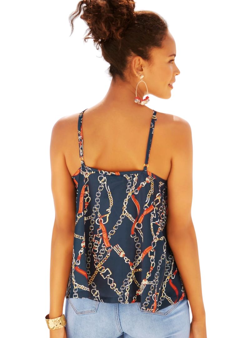 Lascana Ladies Printed Detail Blouse - Navy/Red/Gold