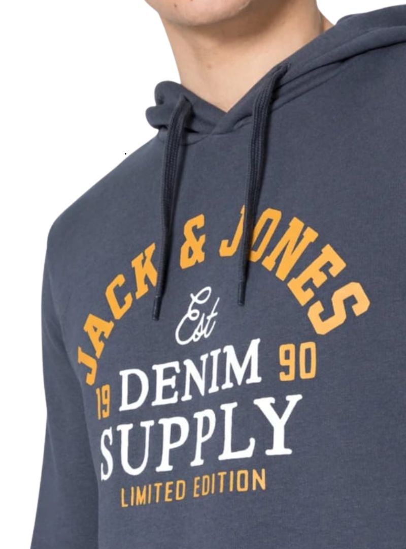Jack & Jones Mens Printed Hoody - Grey