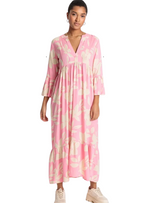 Rainbow Ladies Printed Ruffle Sleeve Dress - Pink/Cream