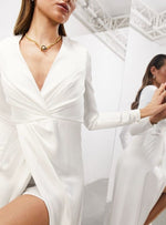 SADIE PLEATED PLUNGE WRAP WEDDING DRESS