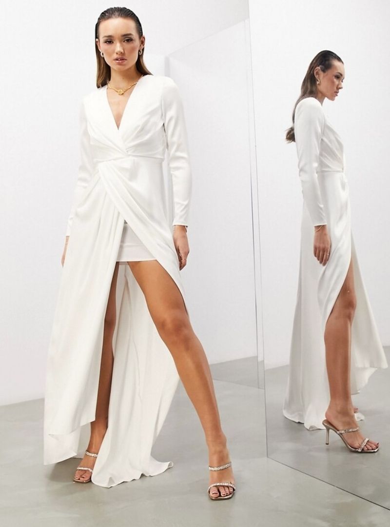 SADIE PLEATED PLUNGE WRAP WEDDING DRESS
