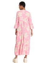 Rainbow Ladies Printed Ruffle Sleeve Dress - Pink/Cream