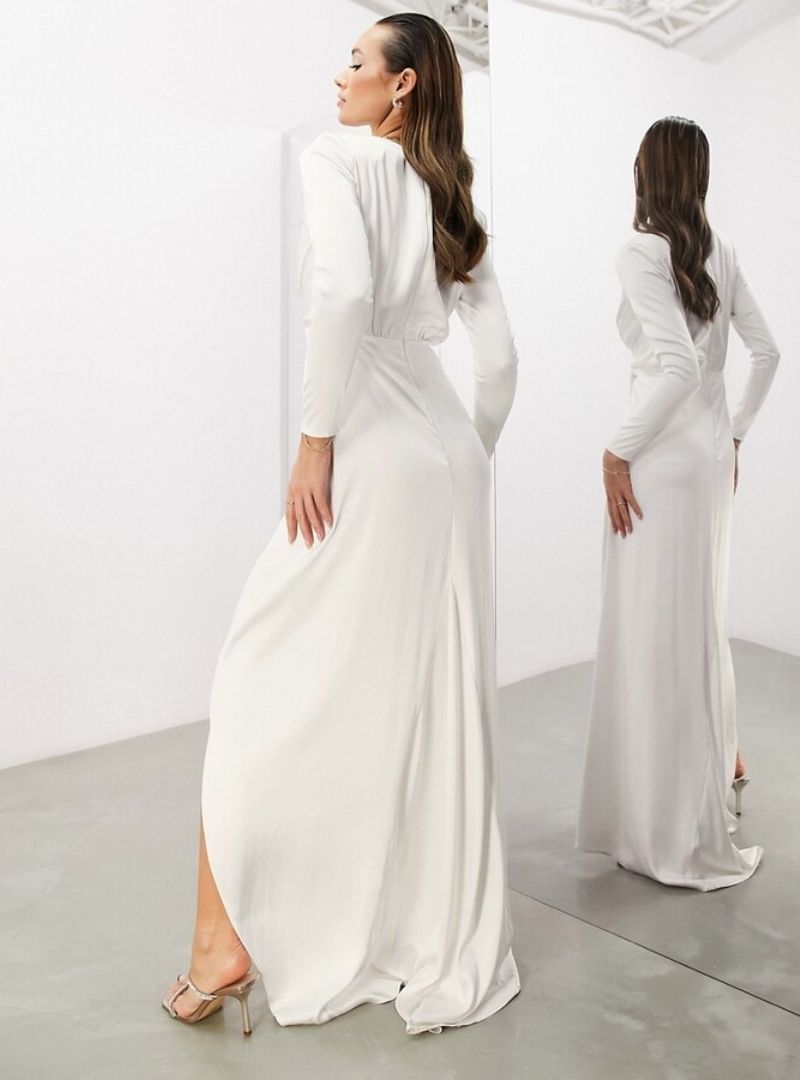 SADIE PLEATED PLUNGE WRAP WEDDING DRESS