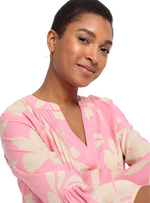 Rainbow Ladies Printed Ruffle Sleeve Dress - Pink/Cream