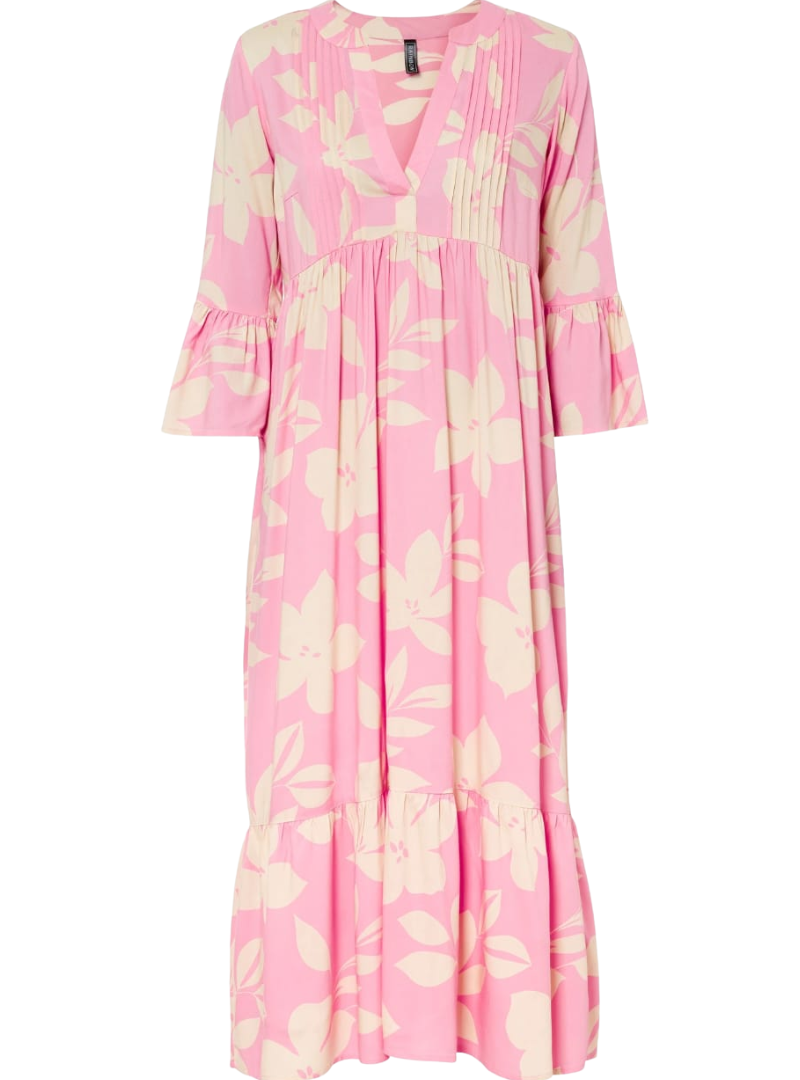 Rainbow Ladies Printed Ruffle Sleeve Dress - Pink/Cream