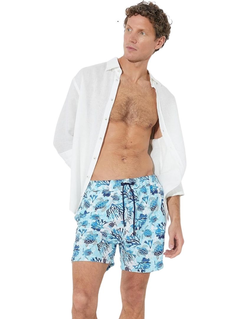 Koton Mens Printed Swim Short - Blue/Navy