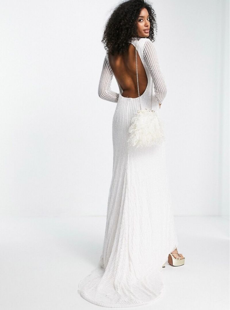 GENEVIEVE LINEAR SEQUIN WEDDING DRESS WITH FISHTAIL