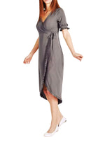 RUFFLE DETAILED WRAP DRESS
