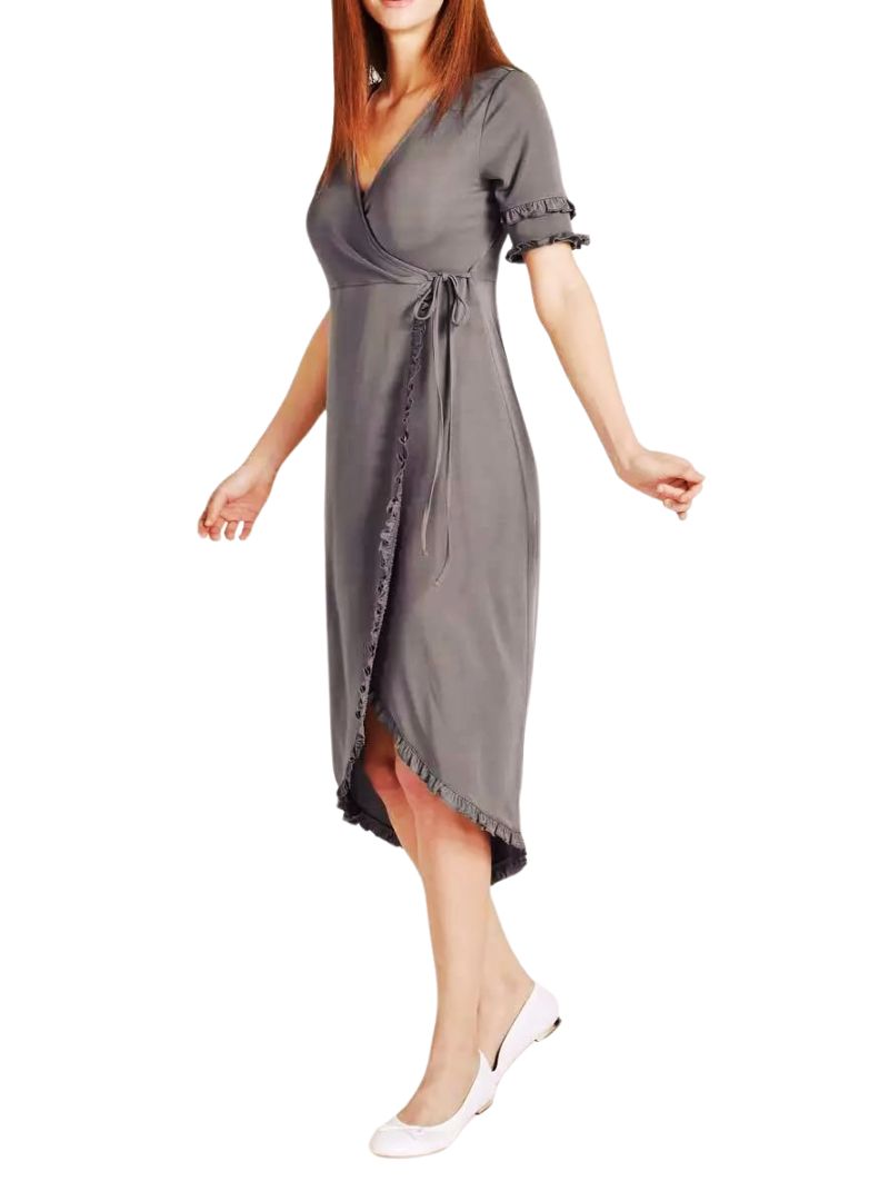 RUFFLE DETAILED WRAP DRESS