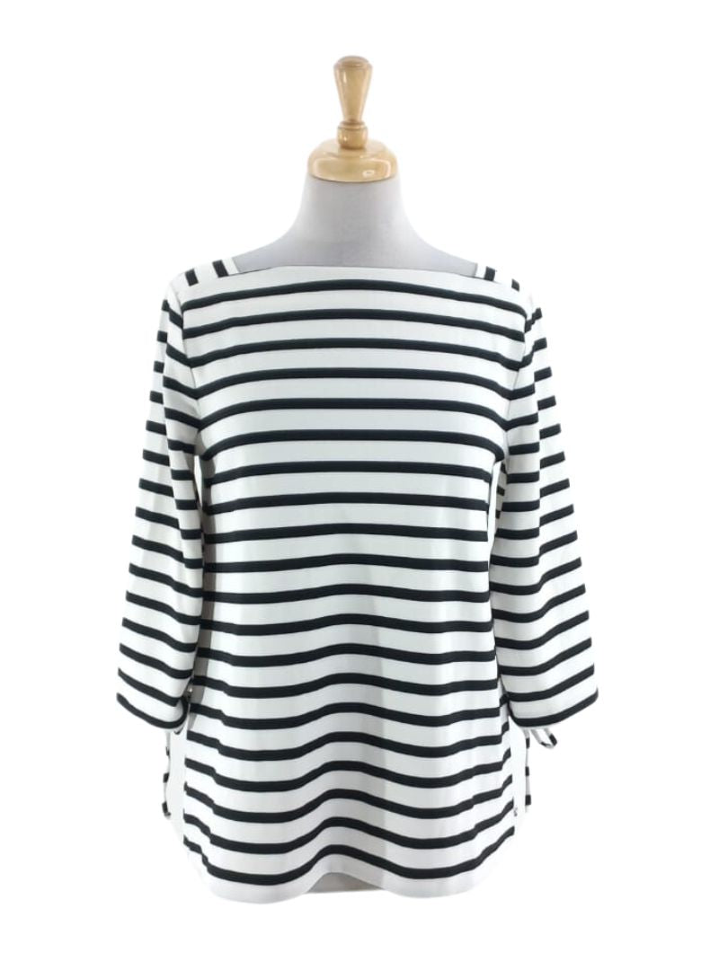 STRIPED RUCHED SLEEVE BLOUSE