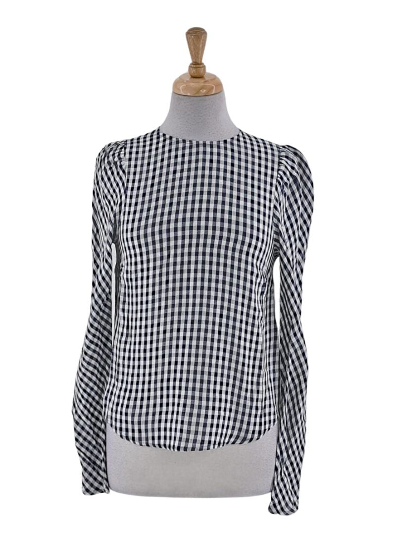 CHECKERD PUFF SLEEVE BLOUSE