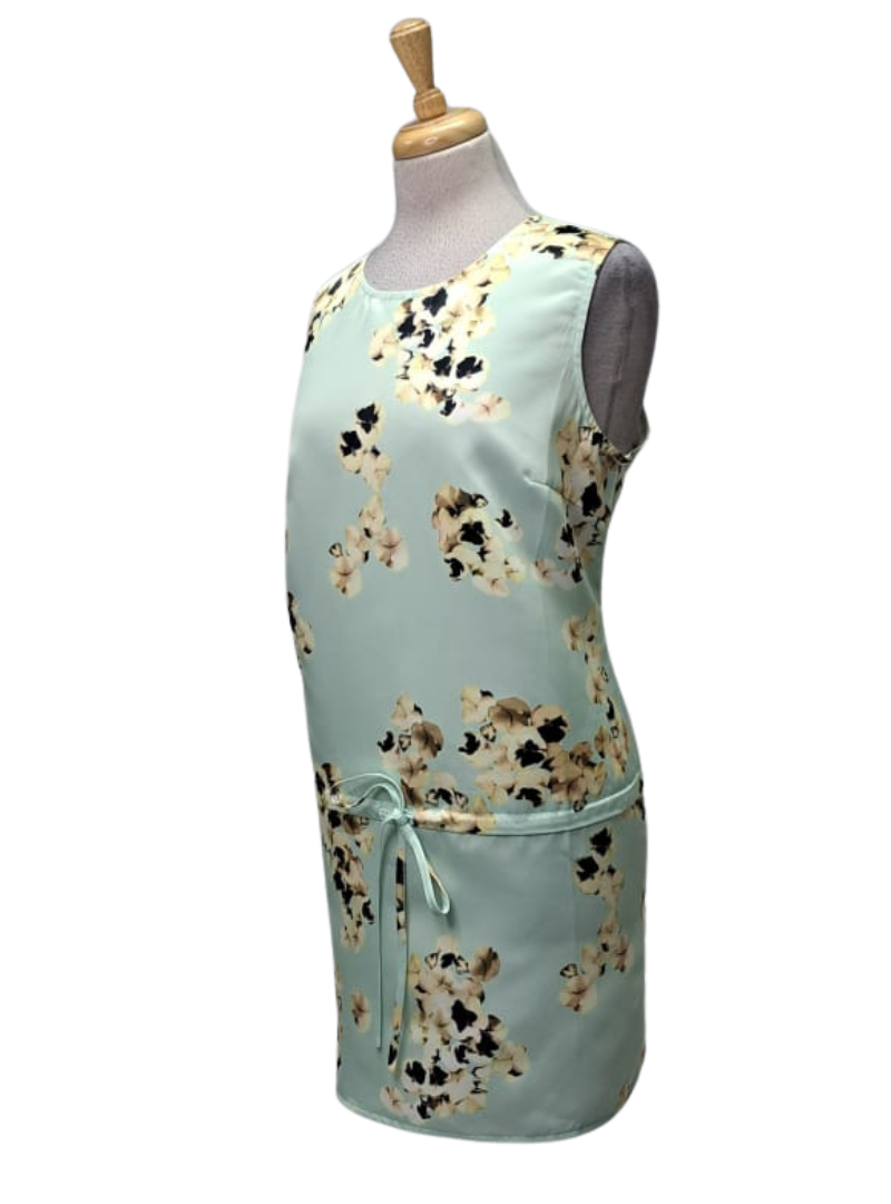 MD Ladies Printed Floral Satin Dress - Turquoise