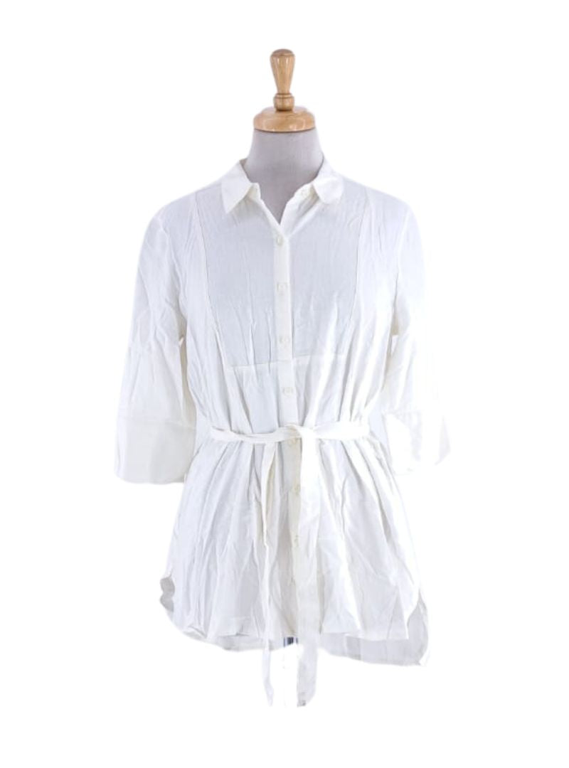 LINEN FEEL BUTTON BELTED SHIRT