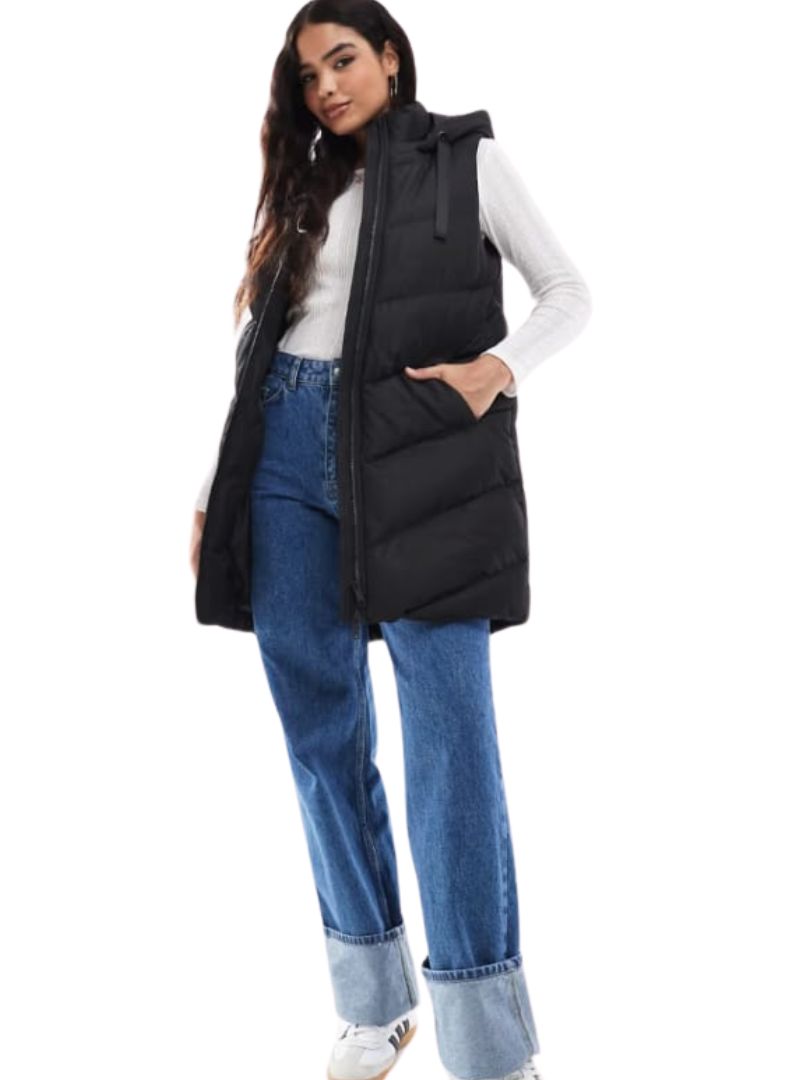 LONG LENGTH SLEEVELESS HOODED JACKET