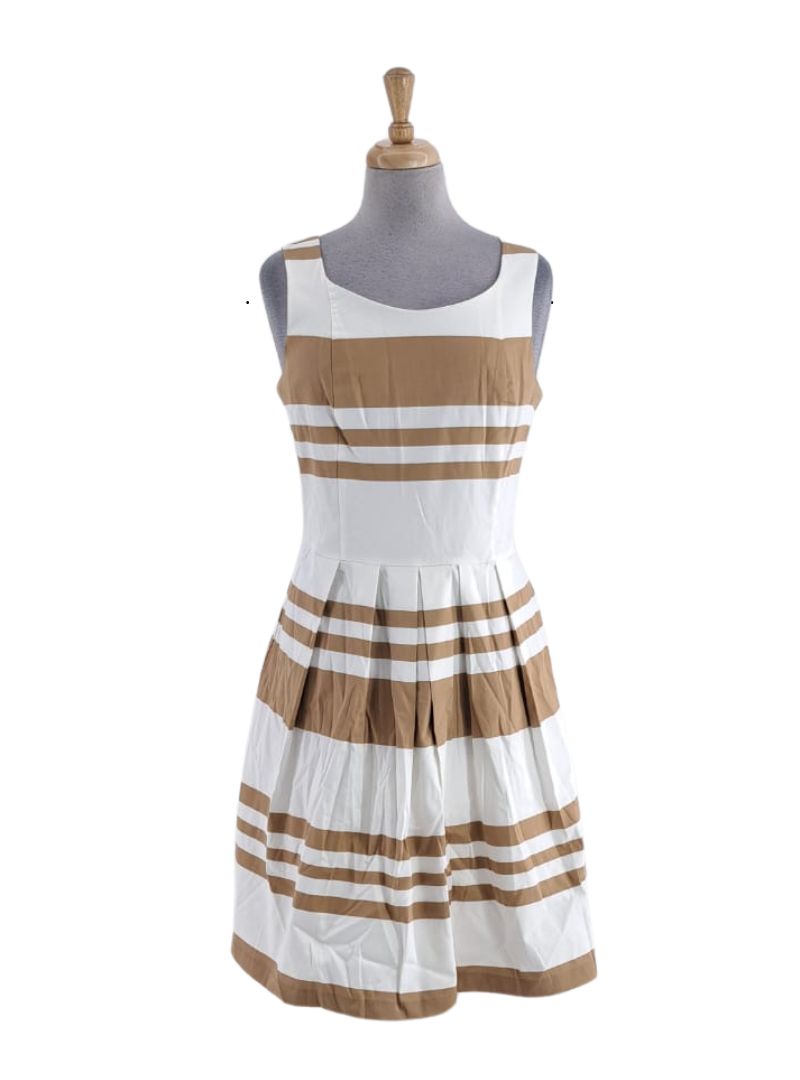 STRIPED SLEEVELESS FLARE DRESS